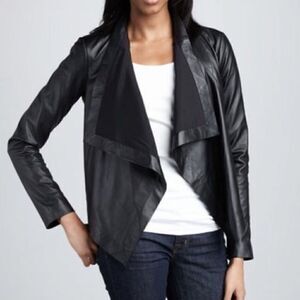 𝅺nwot PJK Patterson J Kincaid waterfall drape black leather jacket sz small